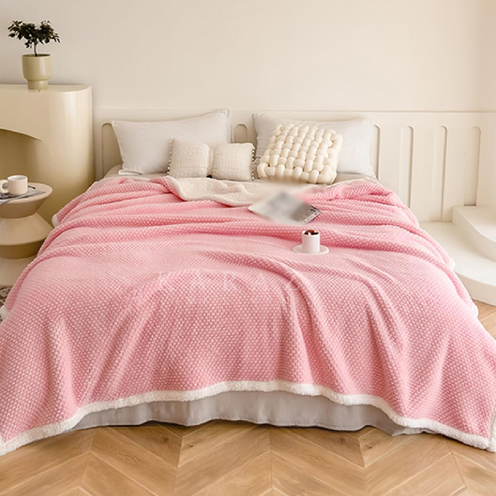 Fleece Reversible Plush Blanket Single 160 x 210 cm, Pink - Karaz