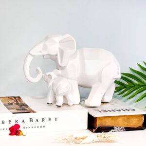 Geometric Elephant mom and baby Sculpture Décor تحفة ديكور فيل بتصميم هندسي