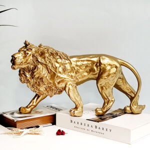 Lion Statue Sculpture Décor, Gold تحفة ديكور أسد