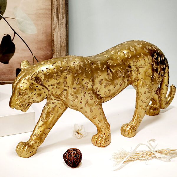 Cheetah Statue Sculpture Décor, Gold ديكور تمثال الفهد، ذهبي
