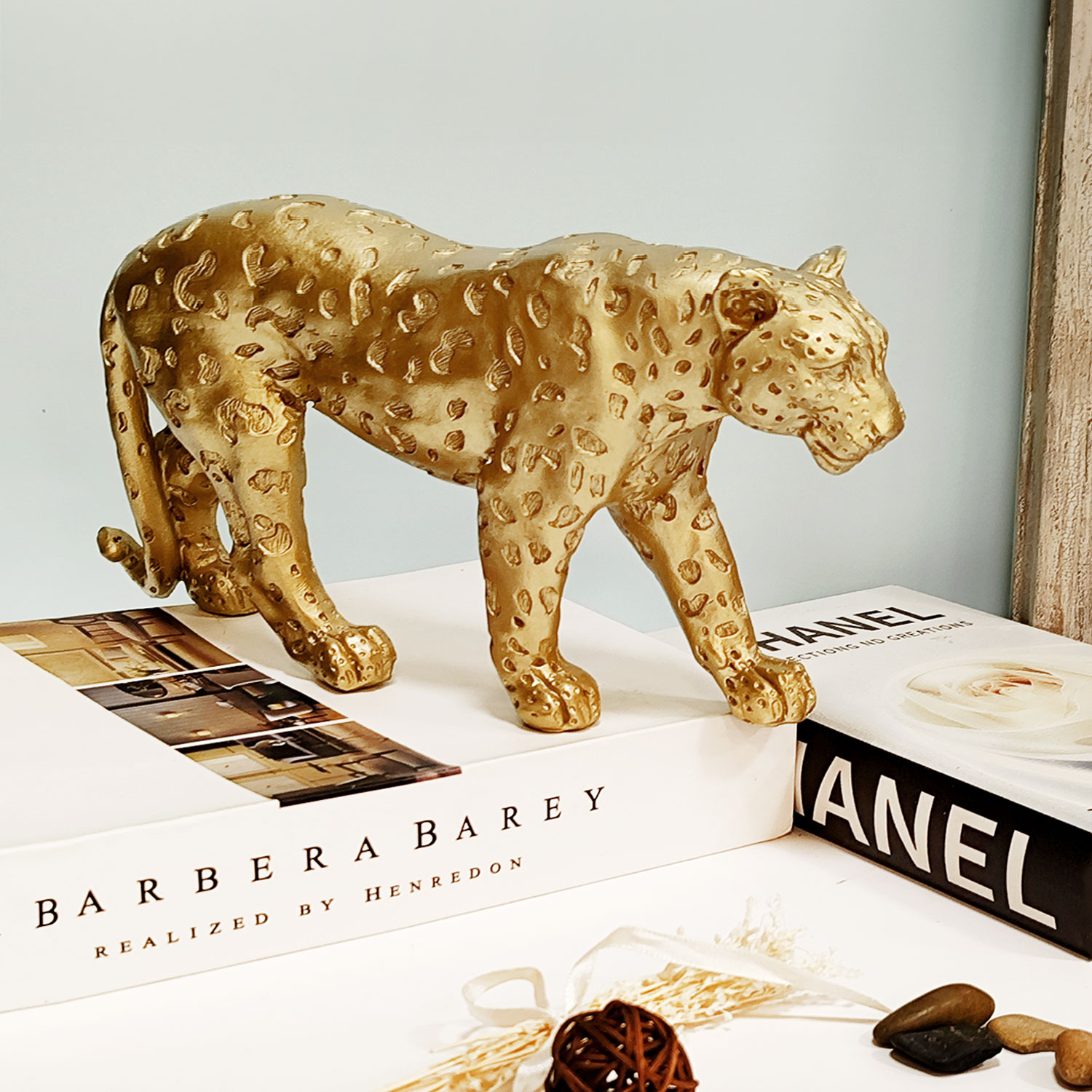 Cheetah Statue Sculpture Décor, Gold - Image 2