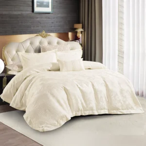 Luxury jacquard comforter set king size creamy 7 pieces with elegant modern bedroom design