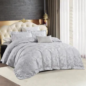 Luxury jacquard comforter set king size gray 7 pieces with elegant modern bedroom design