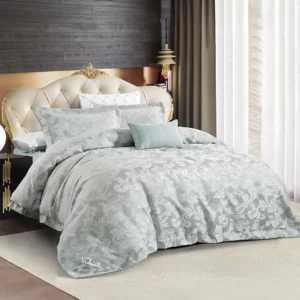 Luxury jacquard comforter set king size Light gray 7 pieces with elegant modern bedroom design