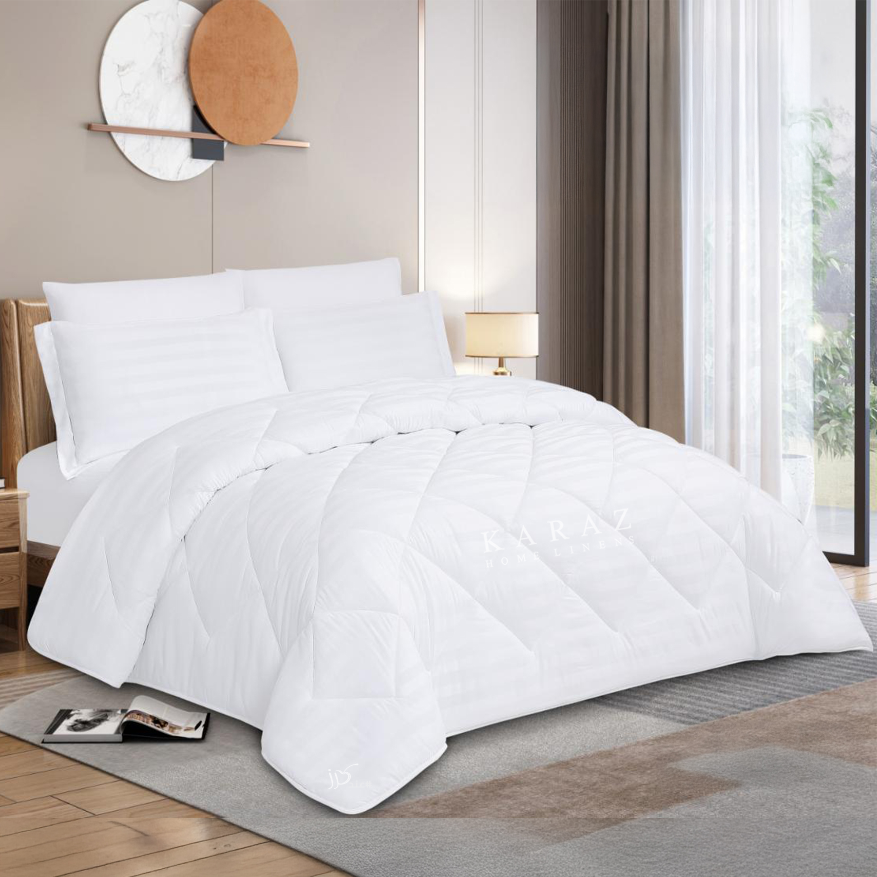 Hotel Striped Comforter Set White, King Size 6-Pieces