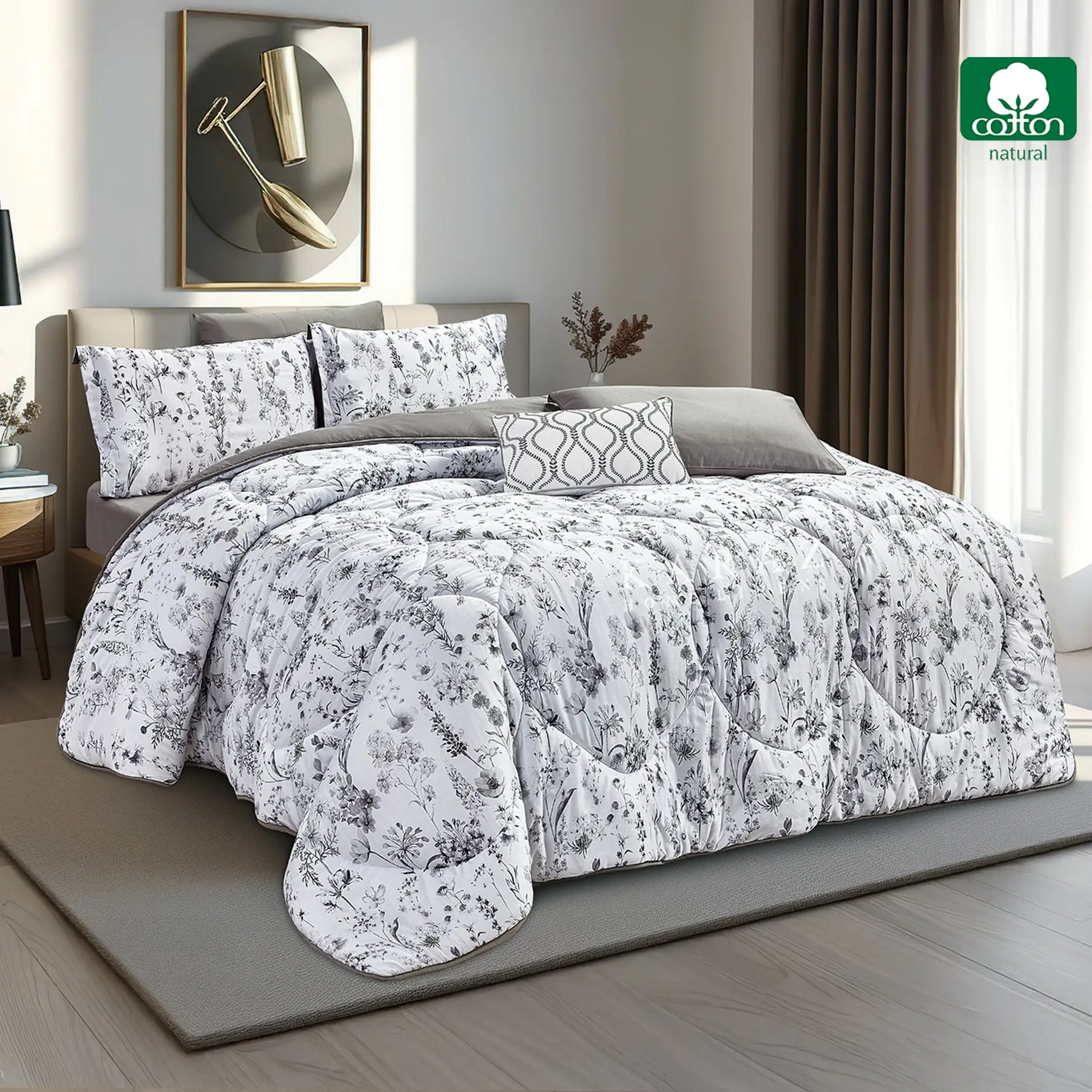 ellie printed 100% cotton comforter set king size 7 pieces