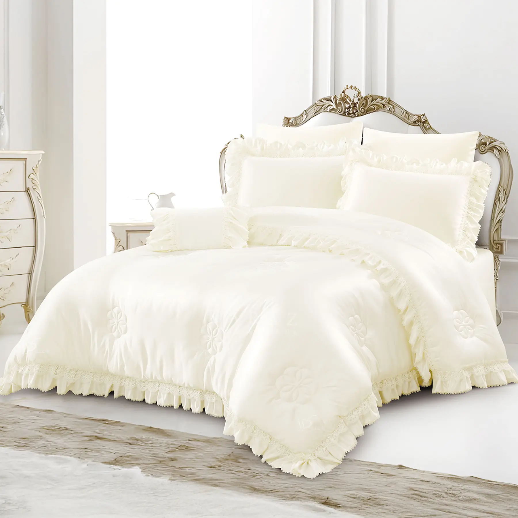 creamy Lusso satin comforter set king size 7 pieces