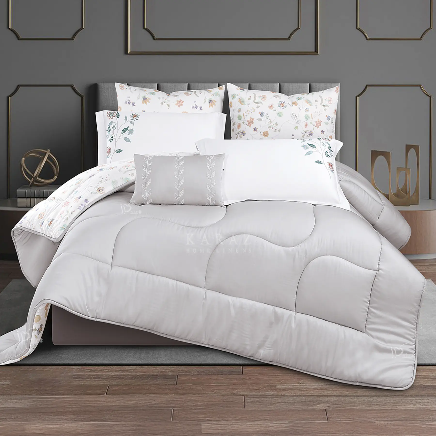 light gray bergamo Lyocell comforter set king size 7 pieces