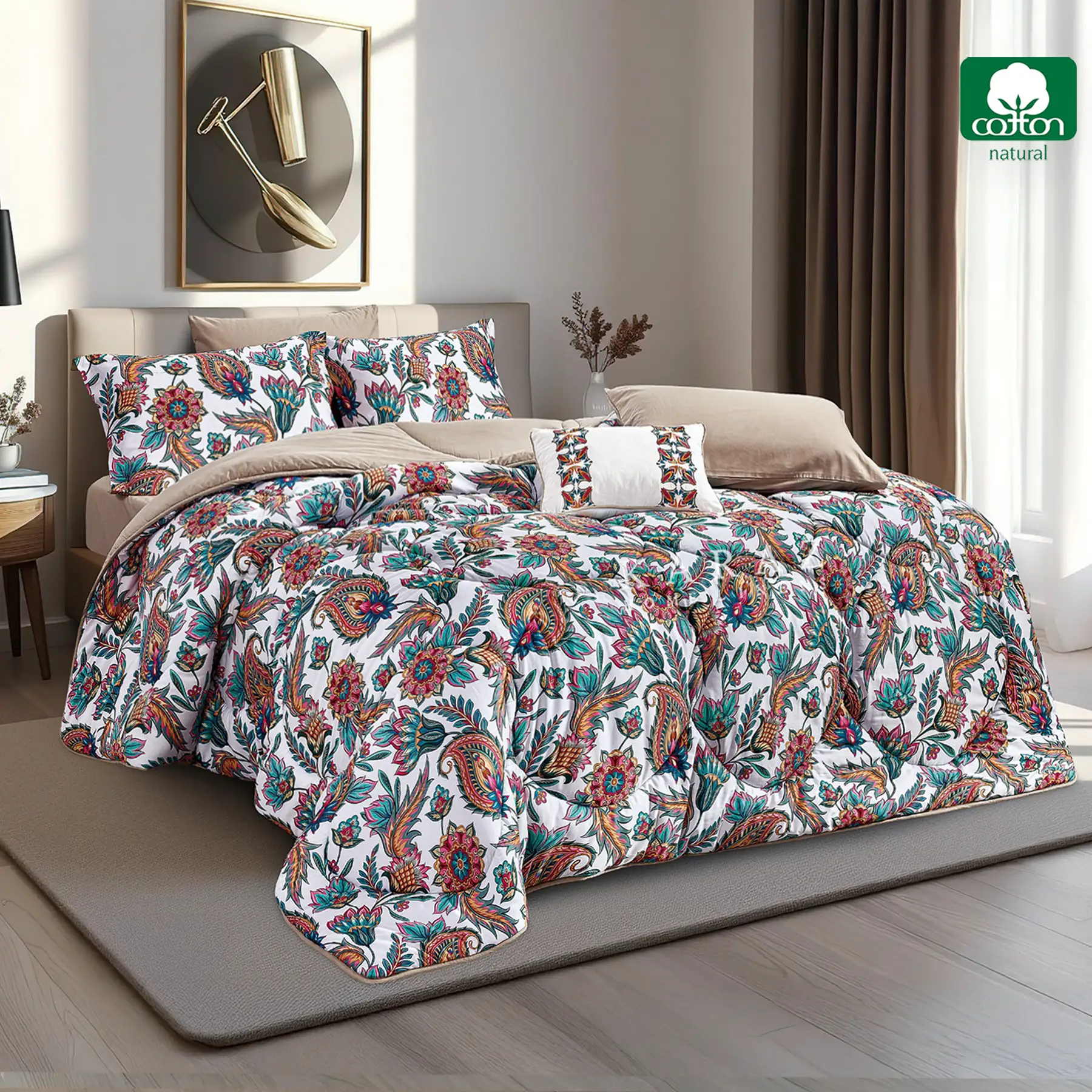 ellie printed 100% cotton comforter set king size 7 pieces