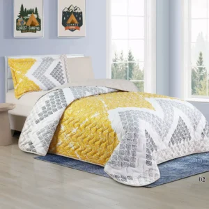 mood printed bedspread set twin size 4 pieces gray and yellow