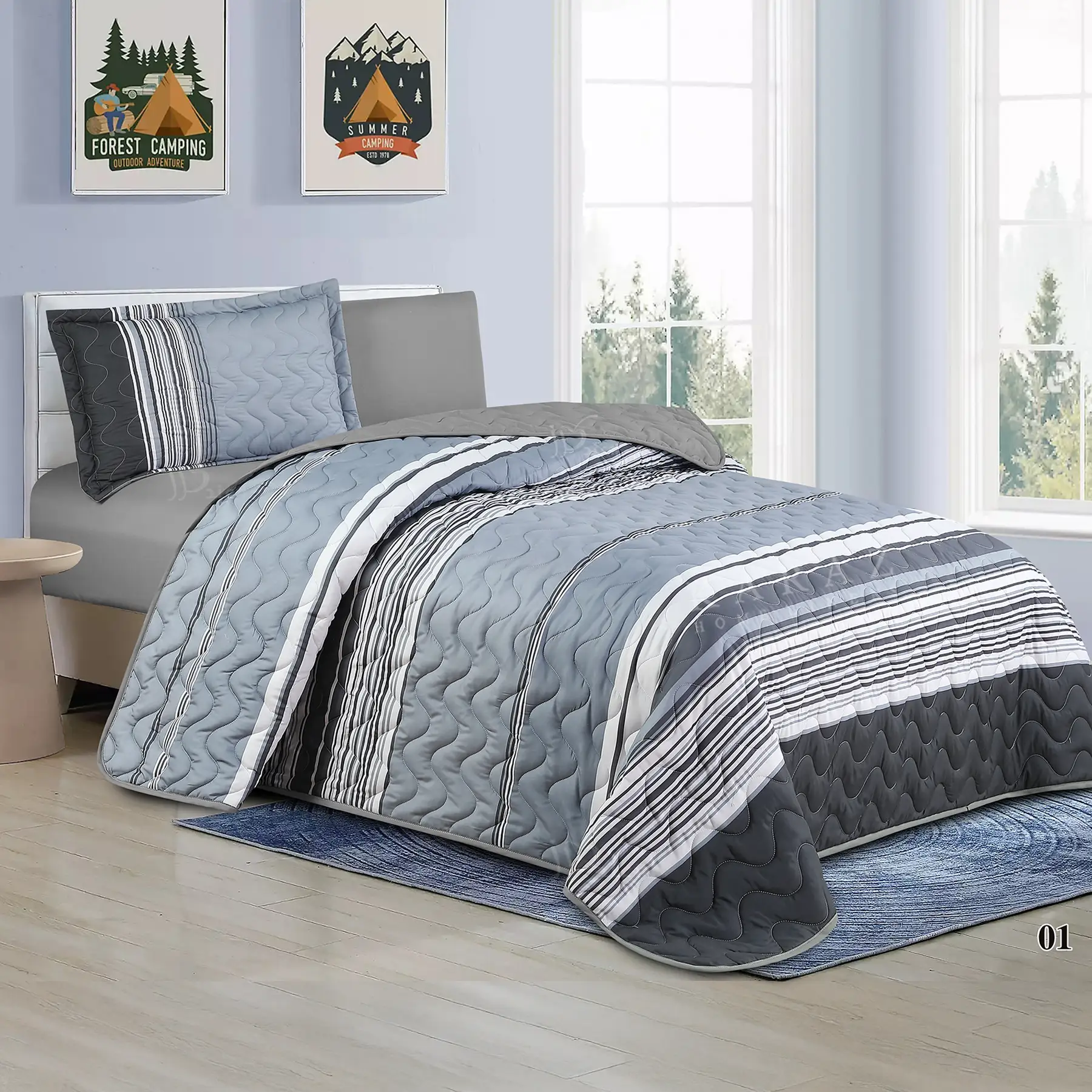 mood printed bedspread set twin size 4 pieces gray