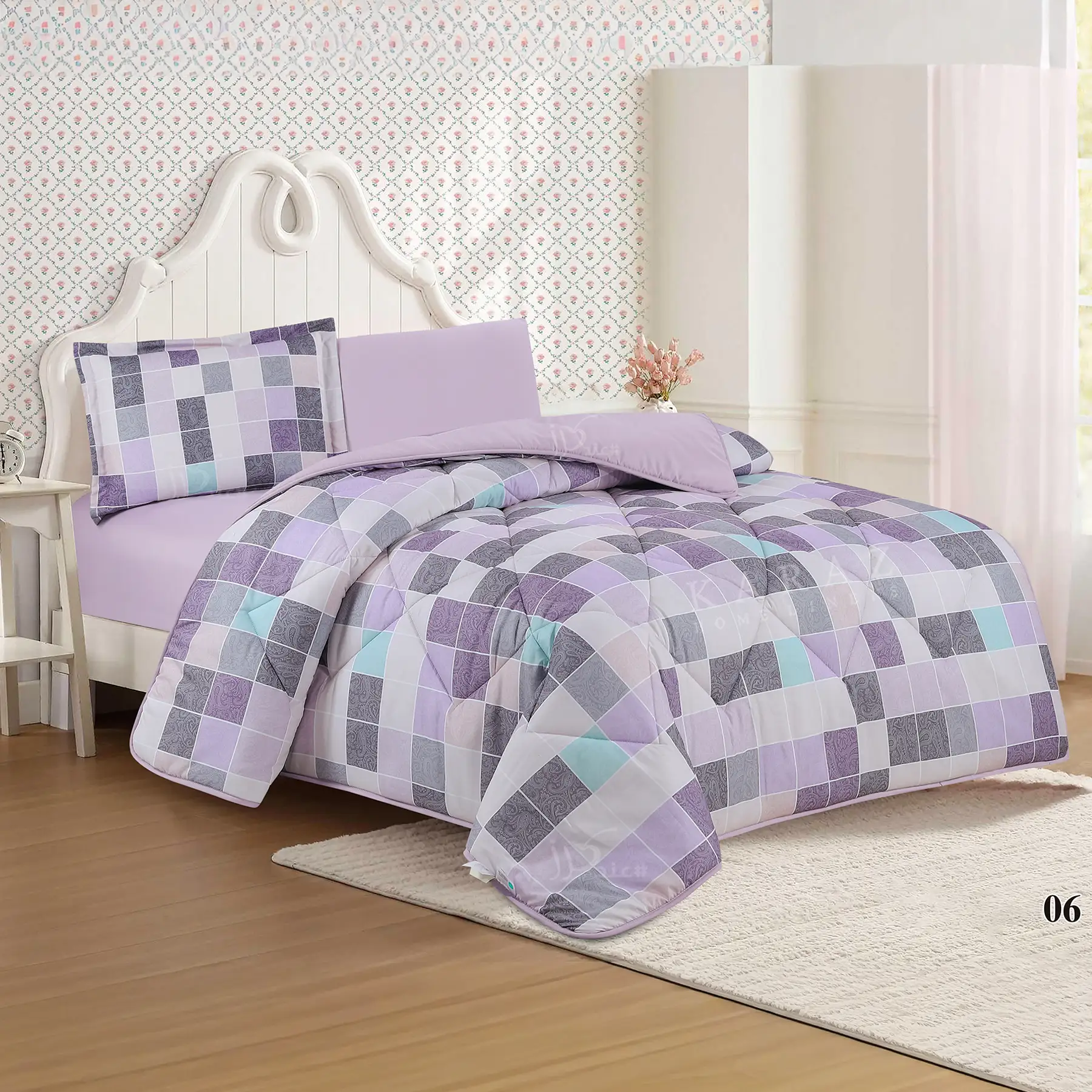 mood printed comforter set twin size 4 pieces purple