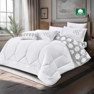 white reversible 100% cotton comforter set king size 7 pieces