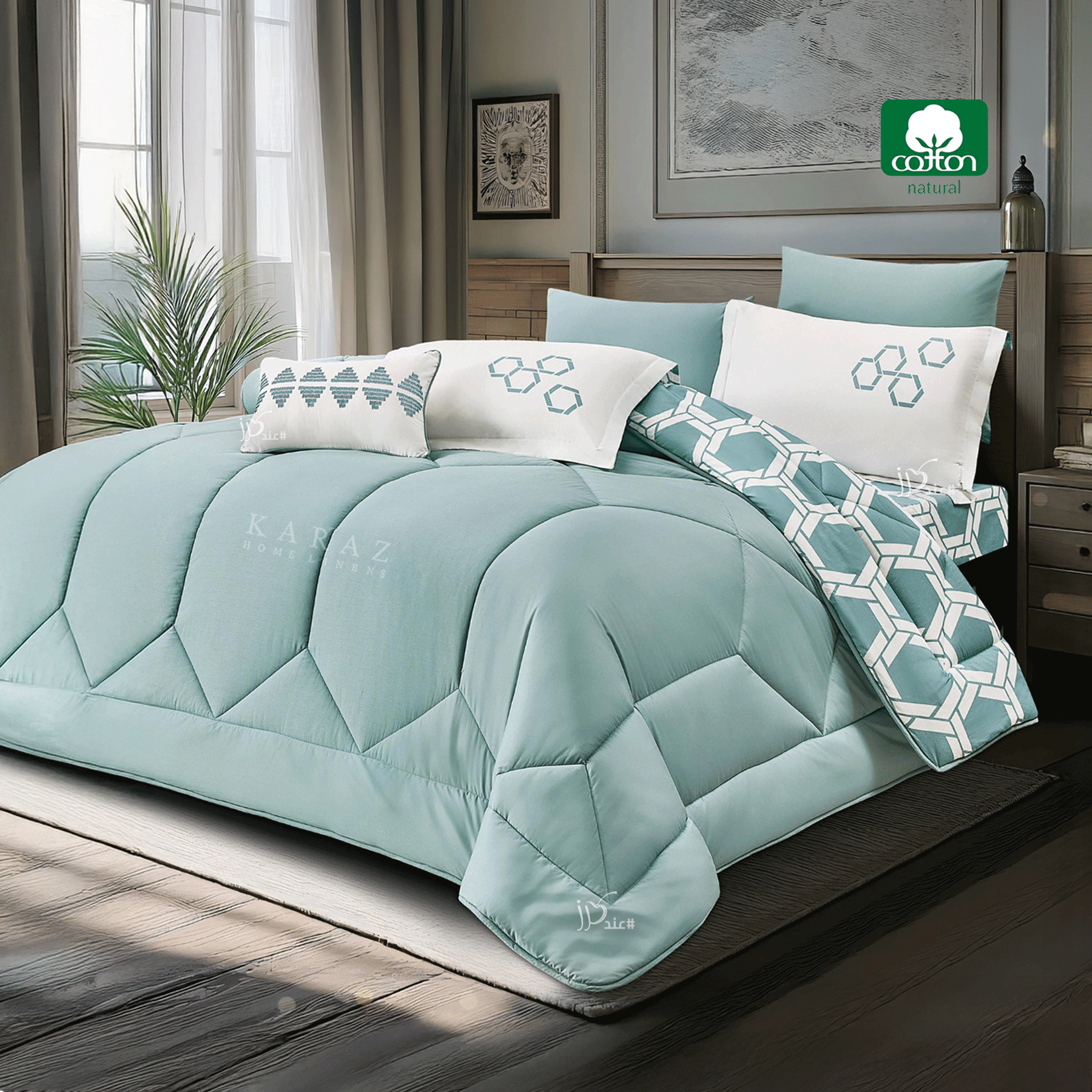 turquoise reversible 100% cotton comforter set king size 7 pieces
