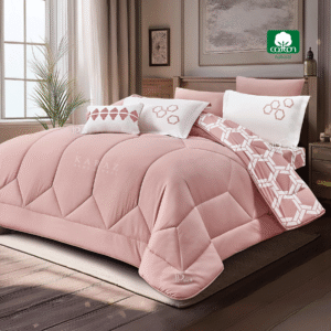 pink reversible 100% cotton comforter set king size 7 pieces