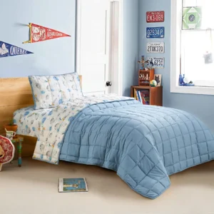 Romario reversible bedspread set twin size 3 pieces blue