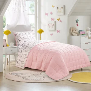 Romario reversible bedspread set twin size 3 pieces pink