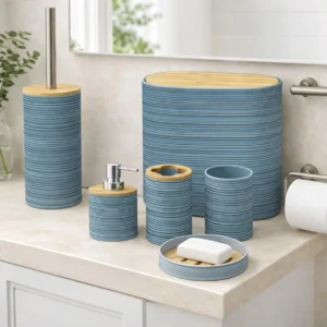 Bath Accessories 6 Pcs/Set, Dusty Blue