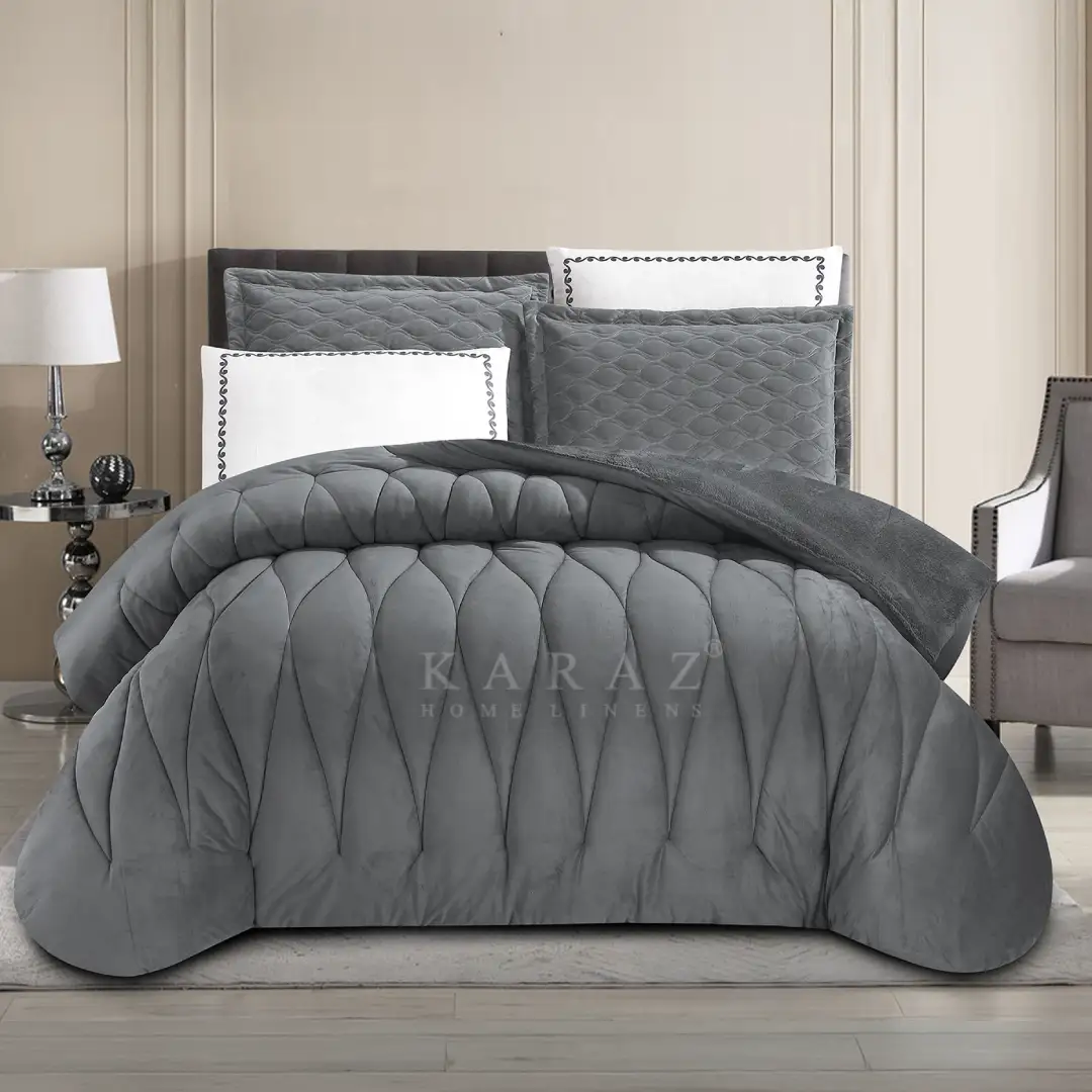 King Size Winter Comforter Set 6 PCS , Dark Gray