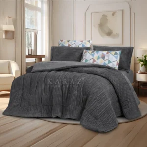 King Size Winter Comforter Set 6 PCS , Dark Grey