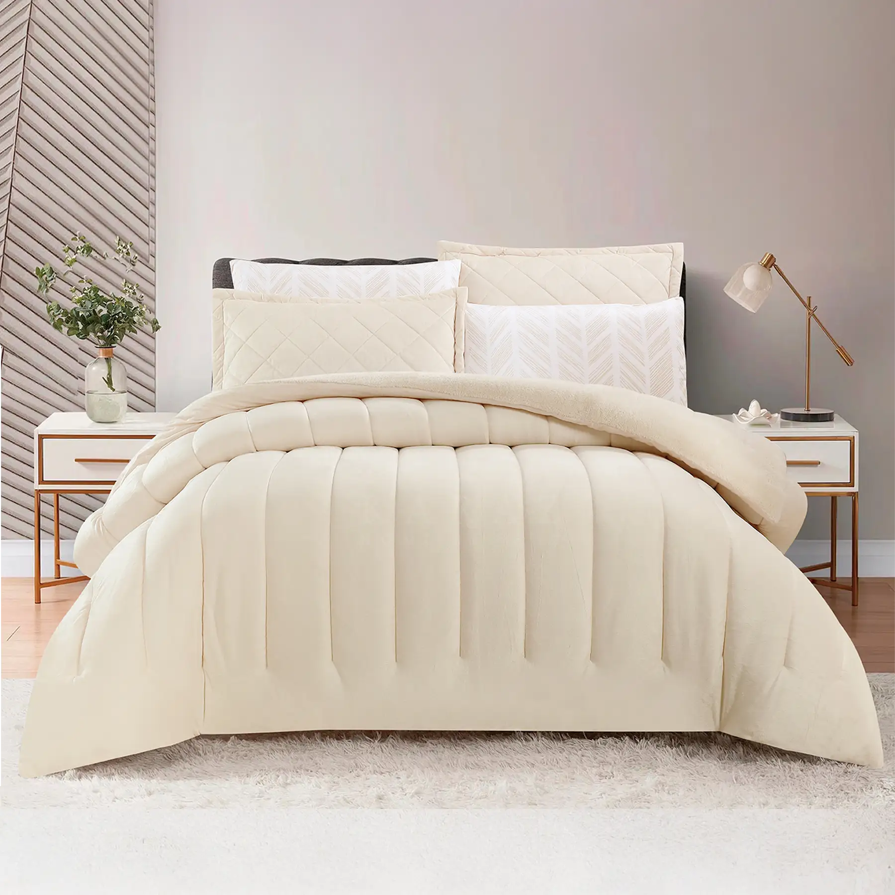 King Size Winter Comforter Set 6 PCS ,Creamy
