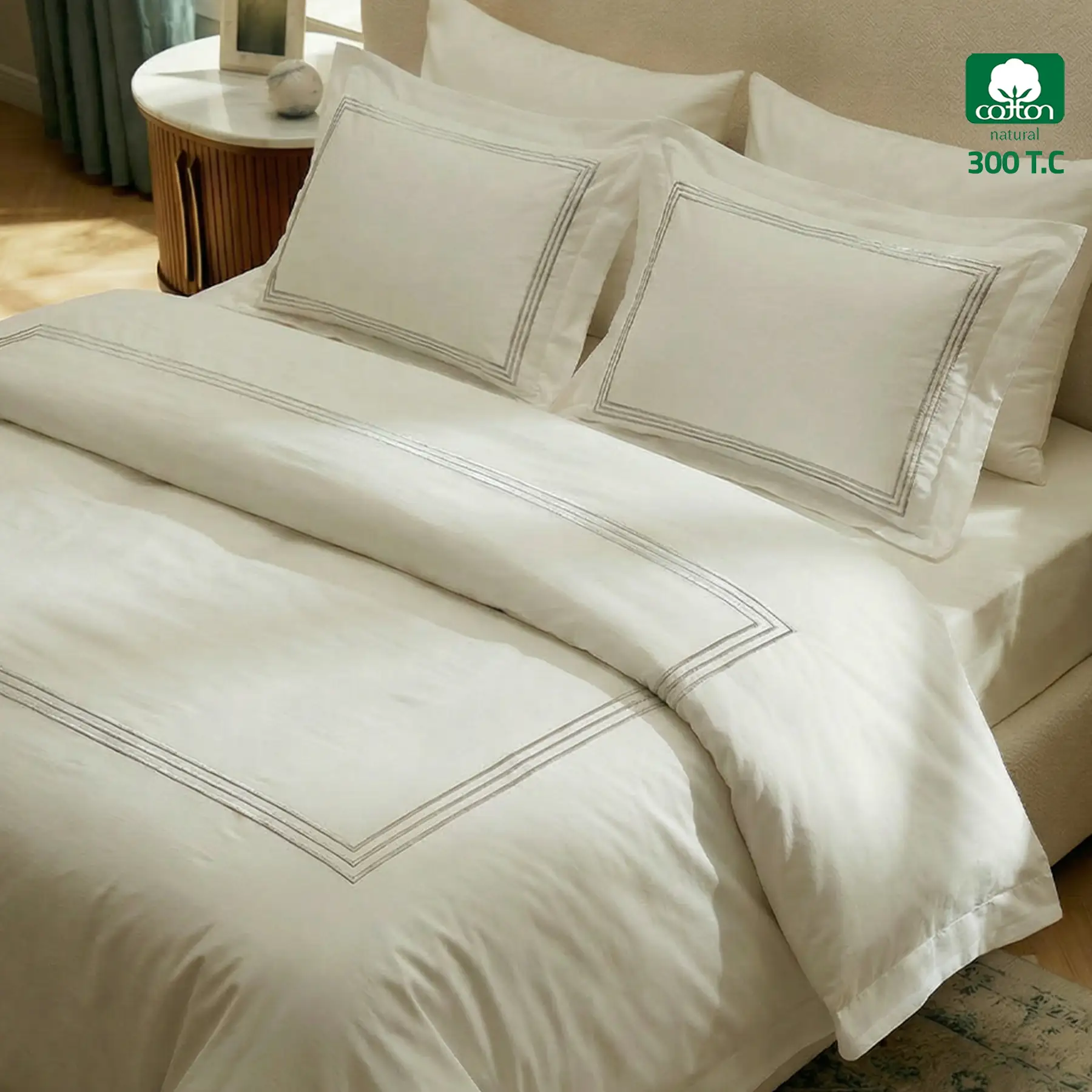 Duvet Cover Super King Size 6 PCS Set 300 TC , Silver