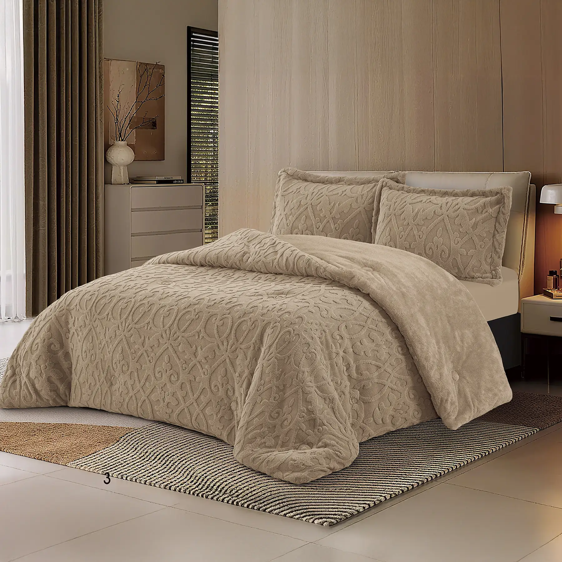 King Size Winter Comforter Set 4 PCS , Beige
