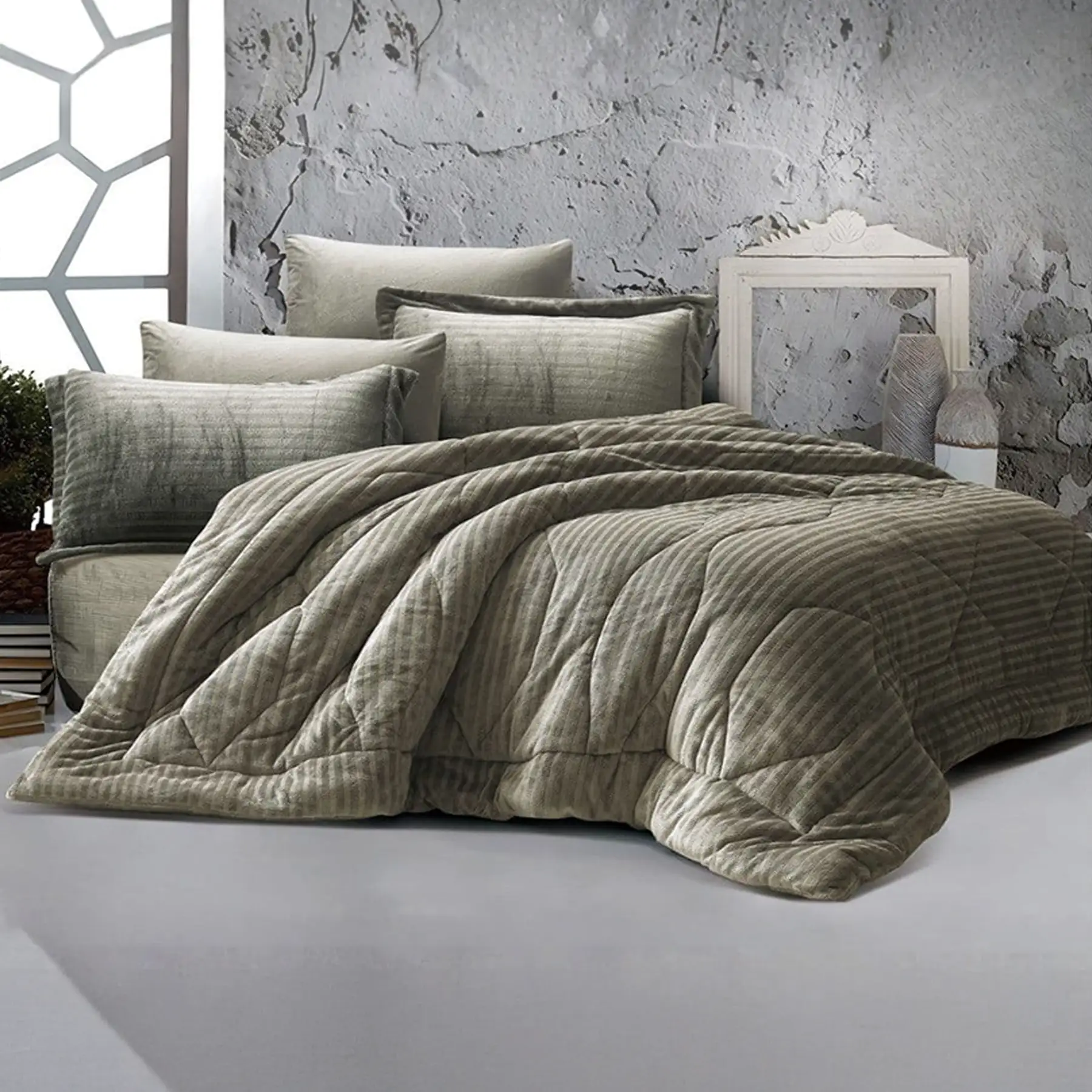 King Size Winter Comforter Set 6 PCS,Olive Green