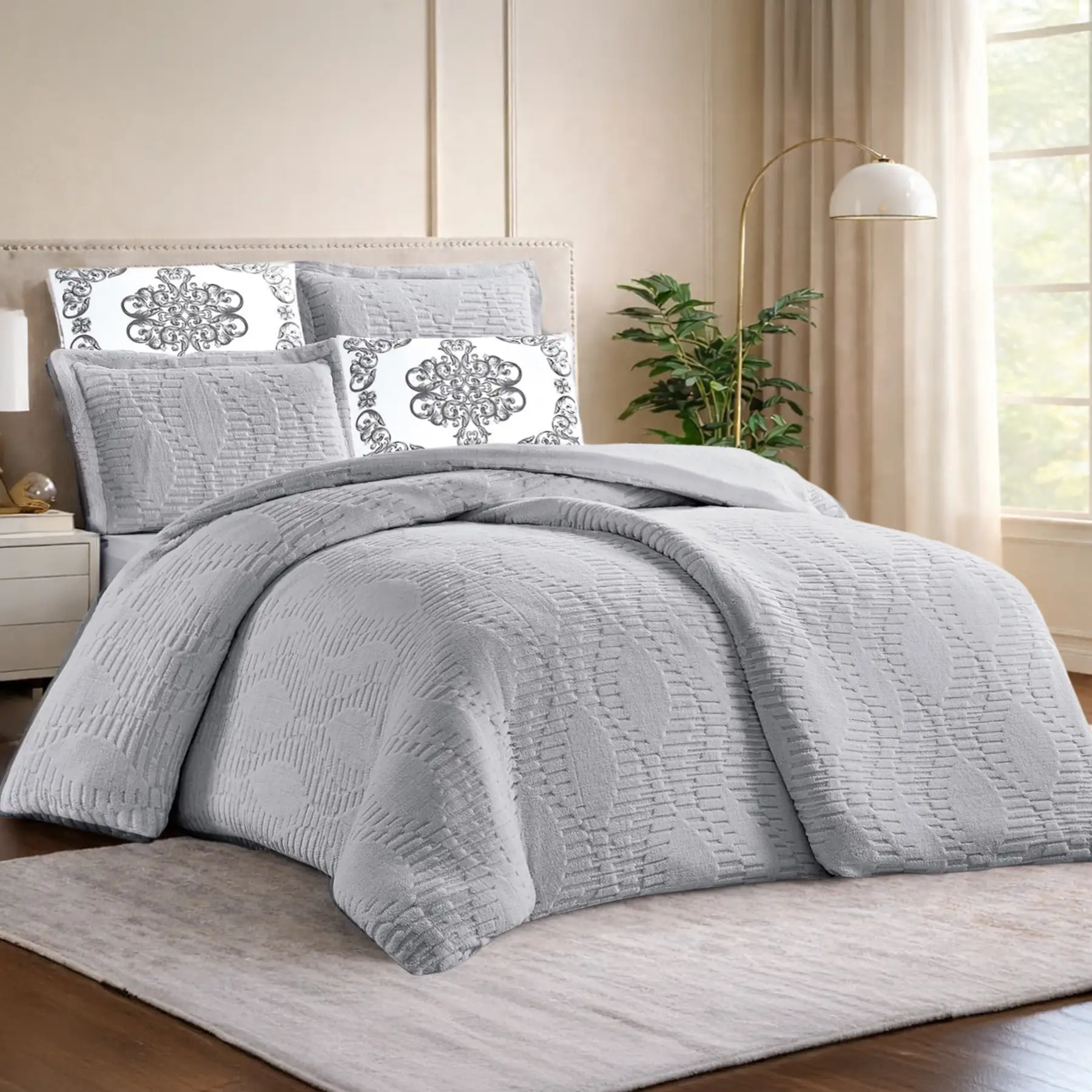 King Size Winter Comforter Set 6 PCS, Light Gray