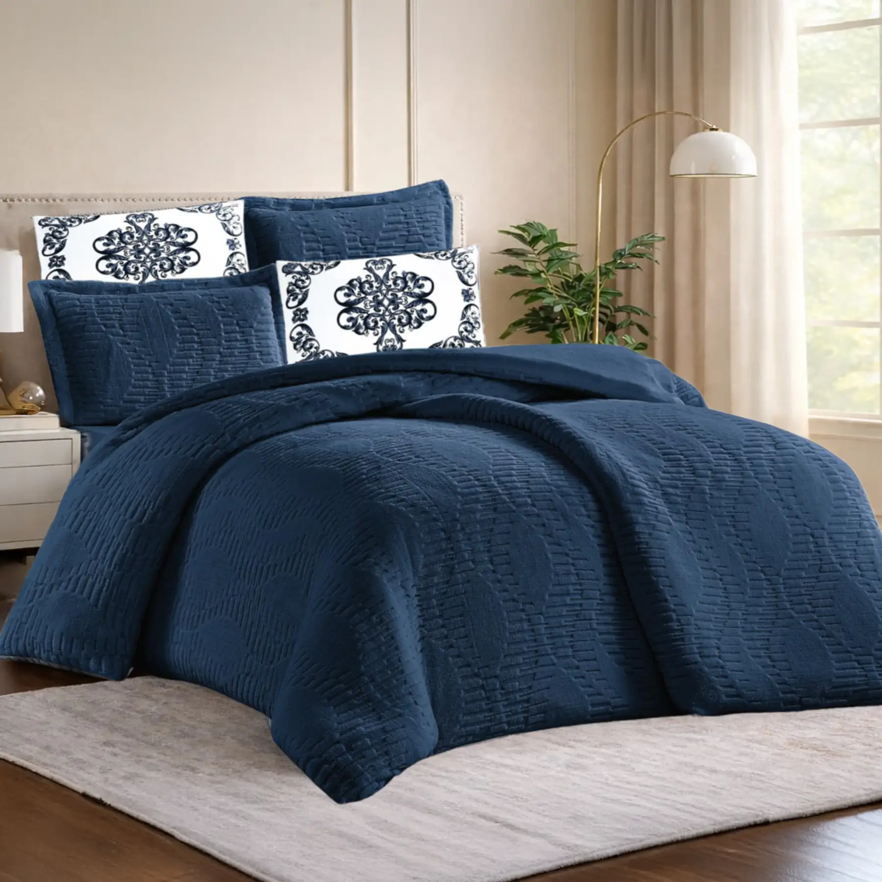 King Size Winter Comforter Set 6 PCS , Navy blue