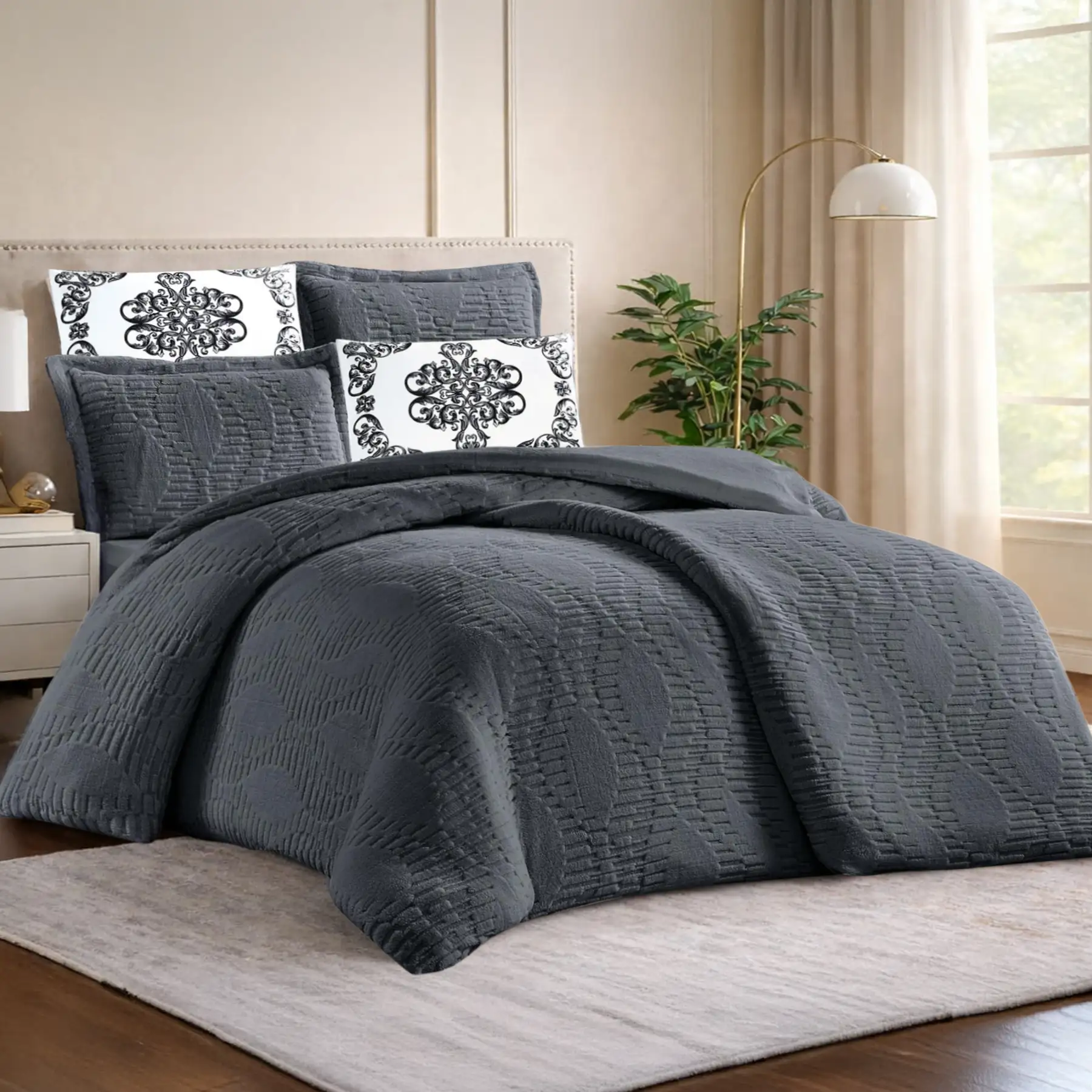 King Size Winter Comforter Set 6 PCS,Dark Gray
