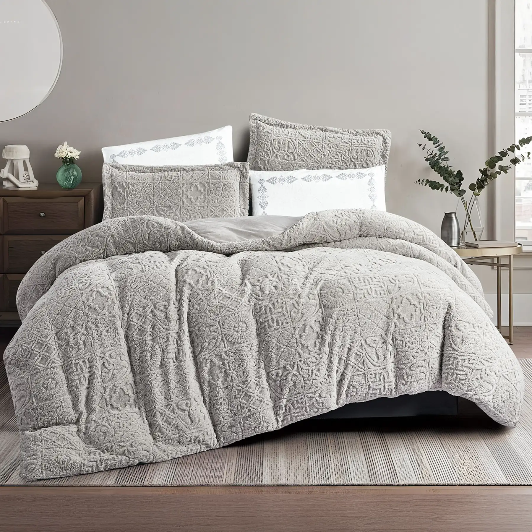 King Size Winter Comforter Set 6 PCS,Light Gray