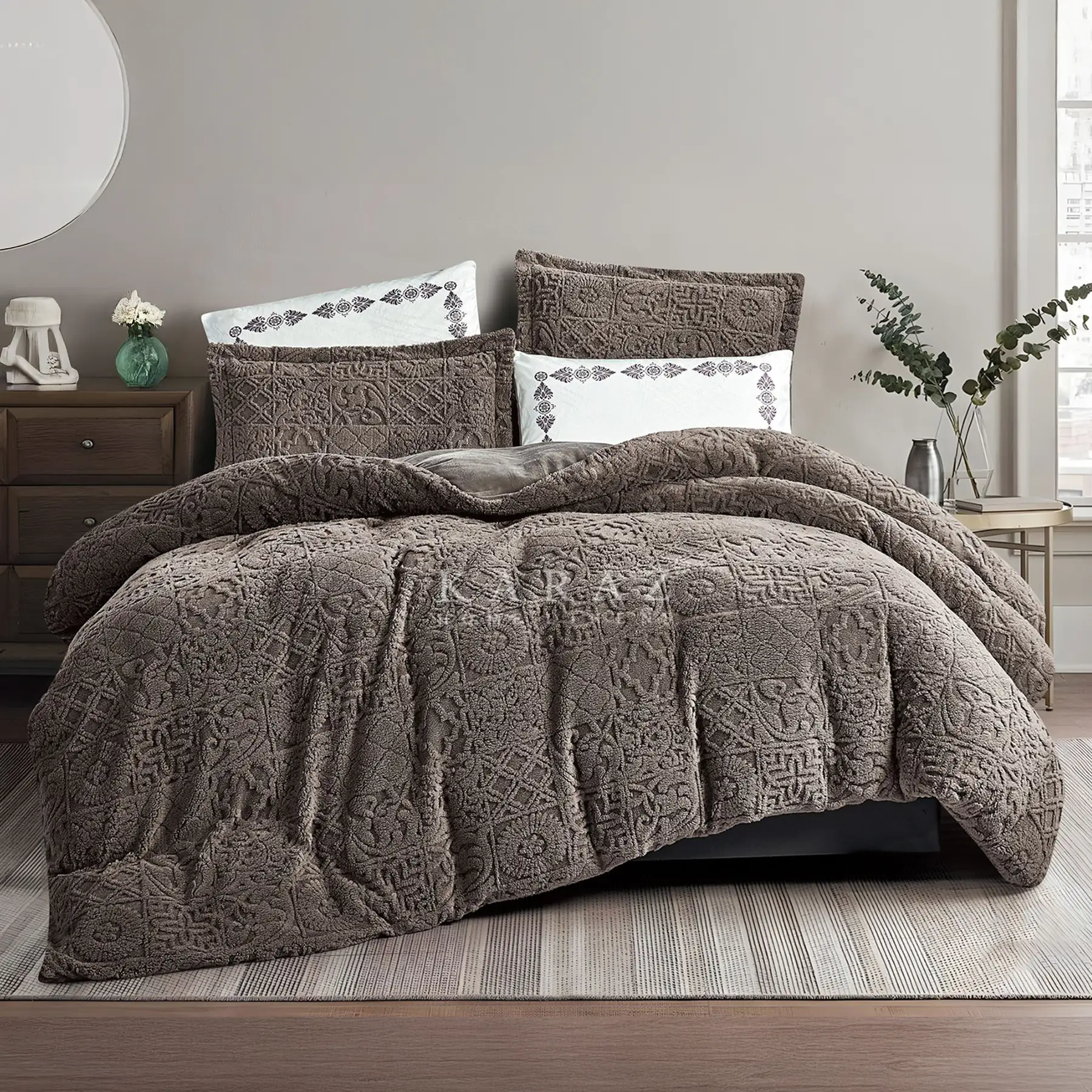 TETER King Size Winter Comforter Set 6 PCS, Dark Gray