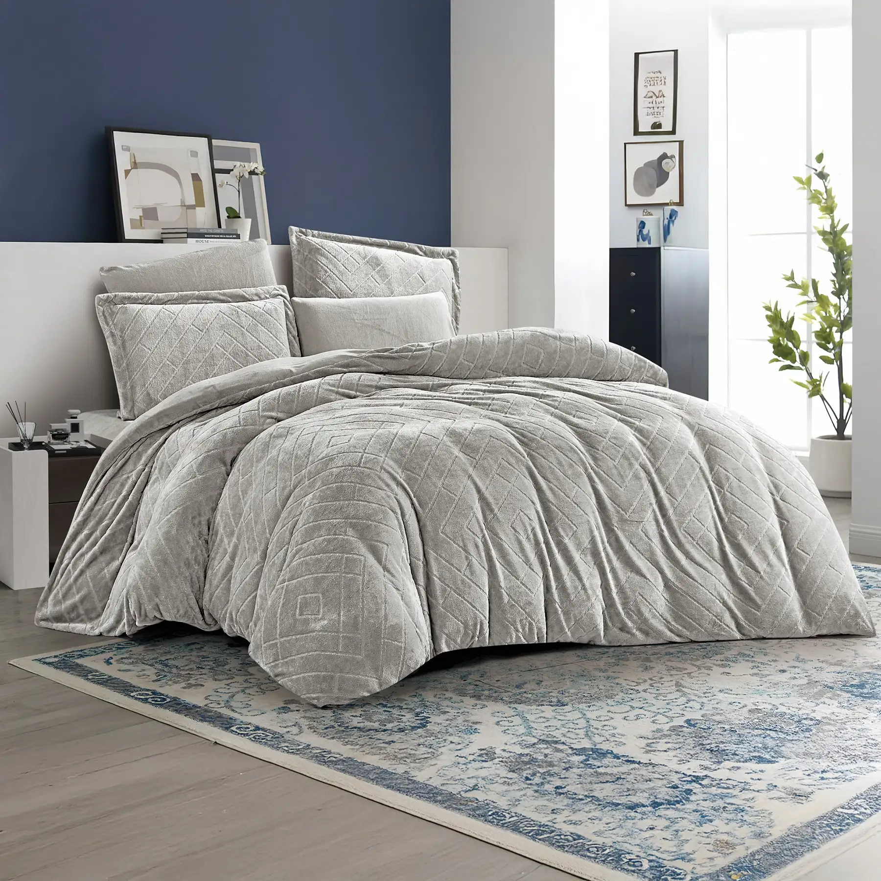 King Size Winter Comforter Set 6 PCS , Gray