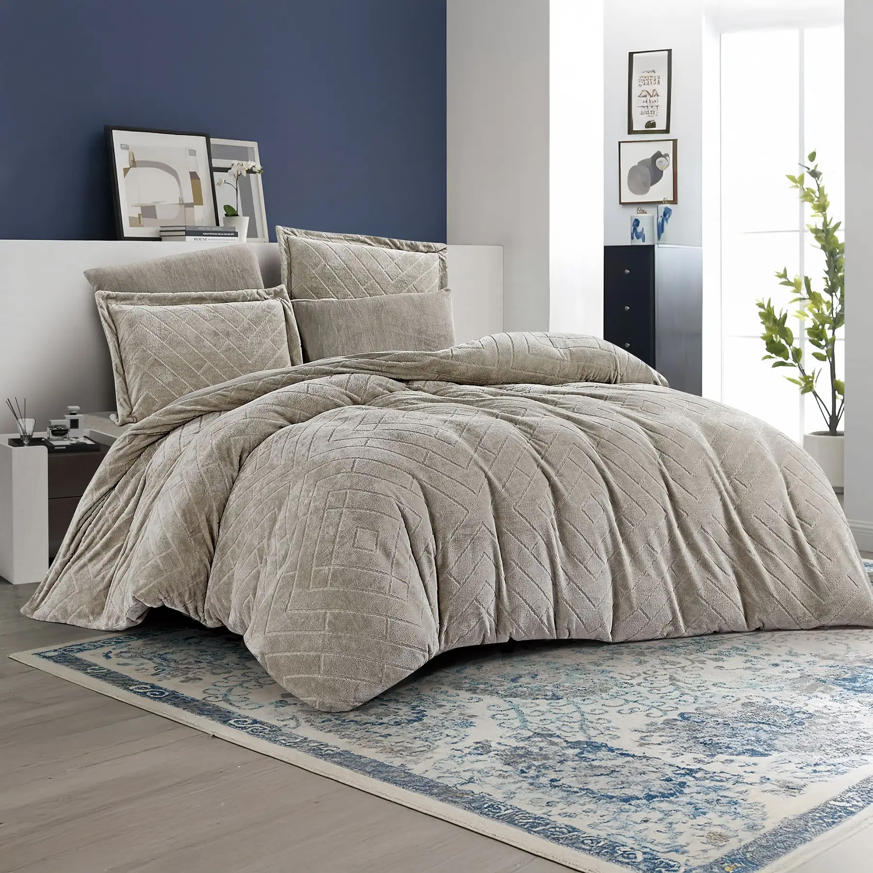 King Size Winter Comforter Set 6 PCS, Light Beige
