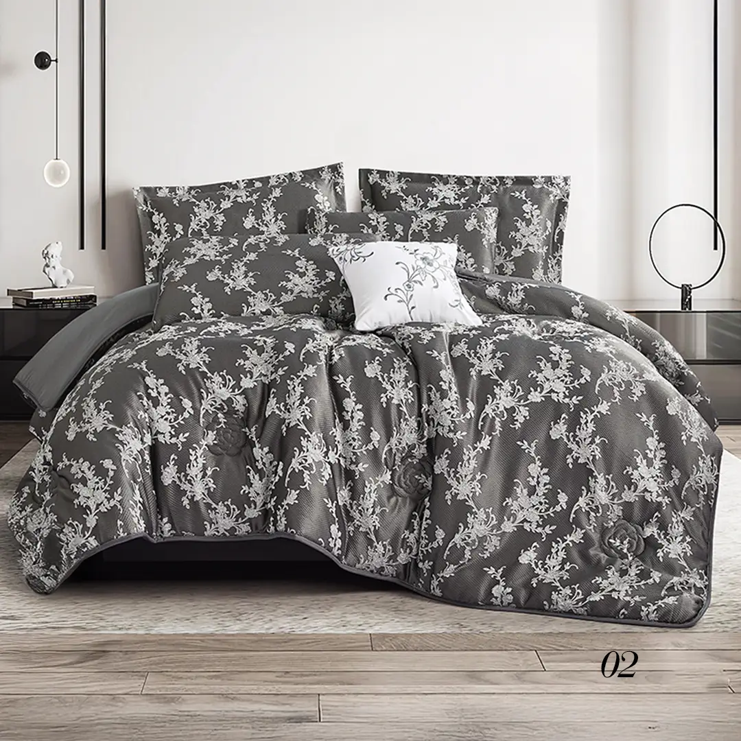 King Size Summer Comforter Set 7 PCS, Dark Gray