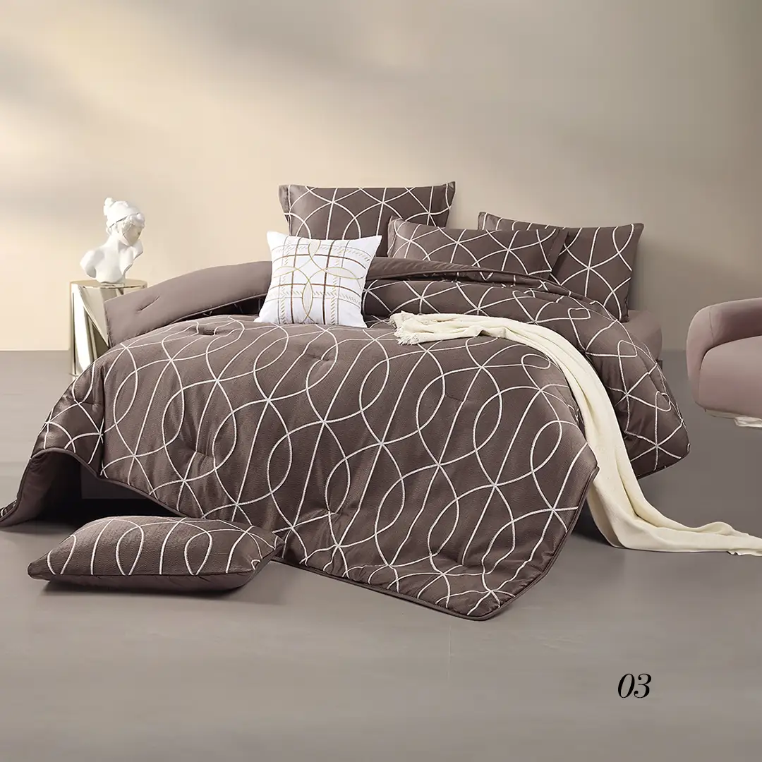 King Size Summer Comforter Set 7 PCS, Brown