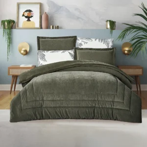 King Size Winter Comforter Set 6 PCS , Olive Green
