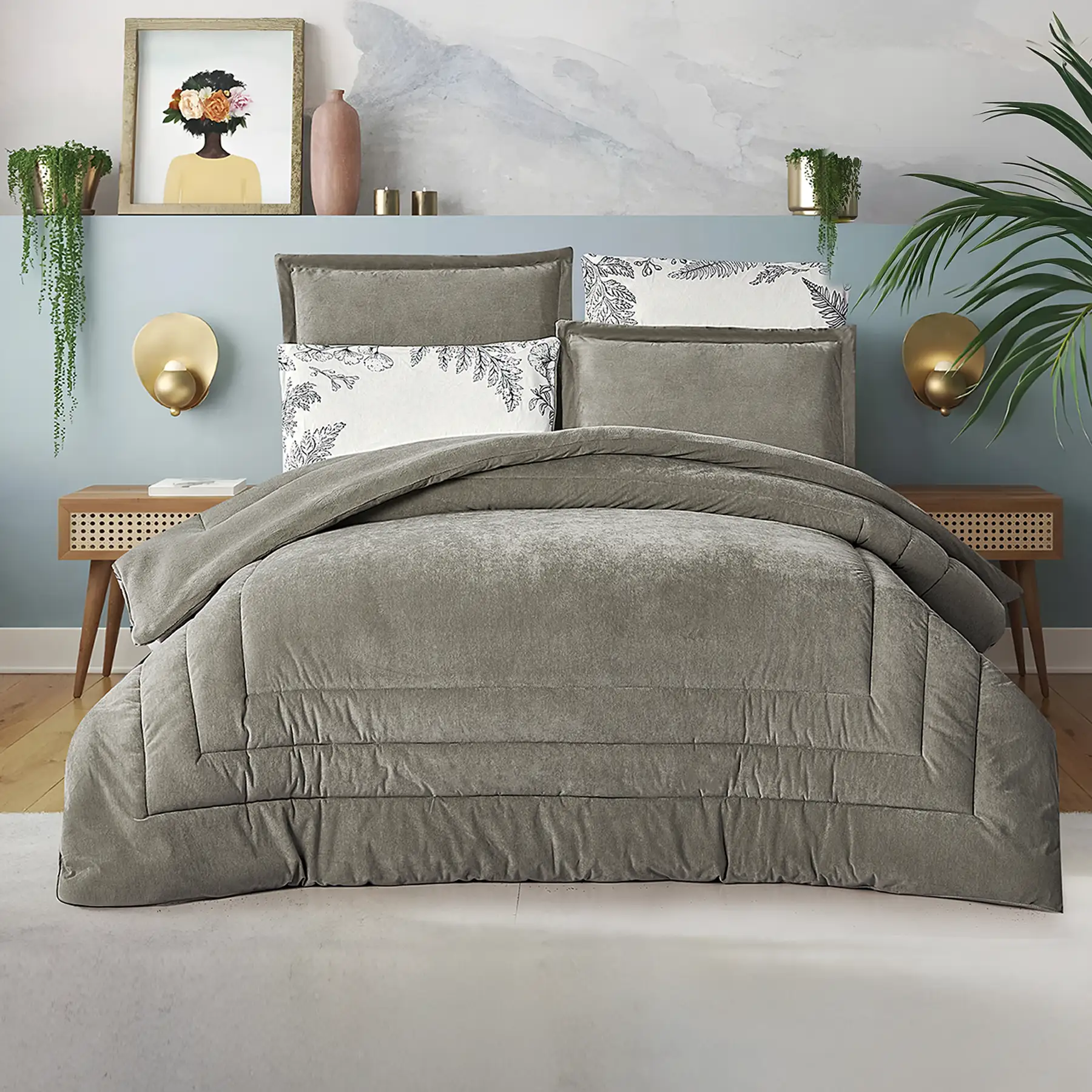 King Size Winter Comforter Set 6 PCS , Dusty Green