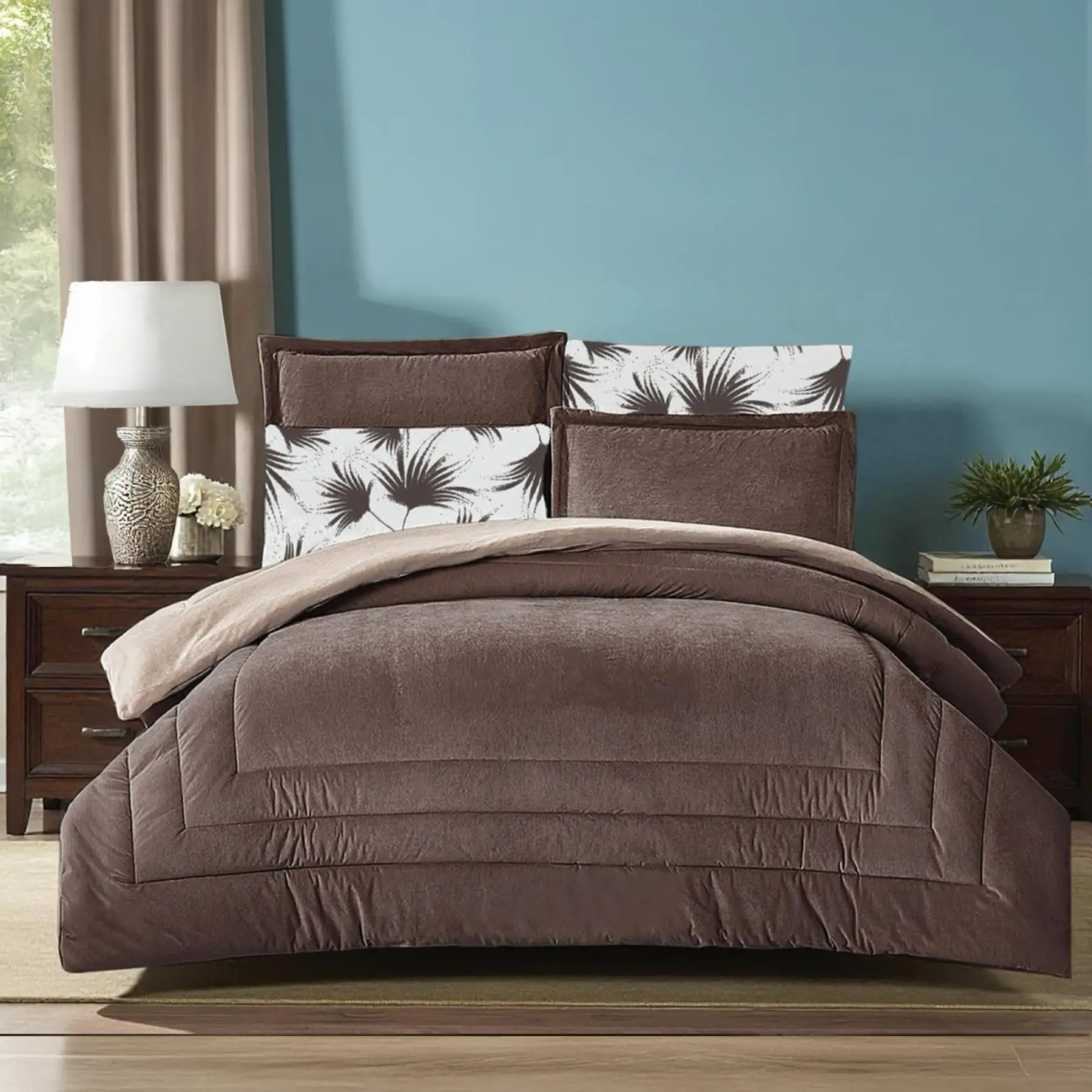 King Size Winter Comforter Set 6 PCS ,Brown
