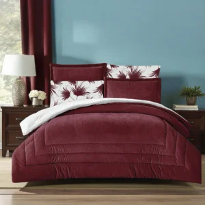 Twin Size Winter Comforter Set 4 PCS, Burgundy