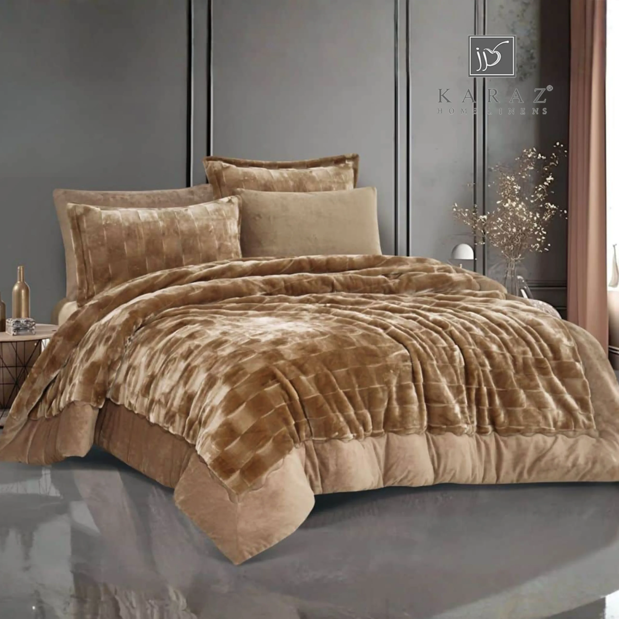 ODIN King Size Winter Comforter Set 6 PCS, Honey Beige