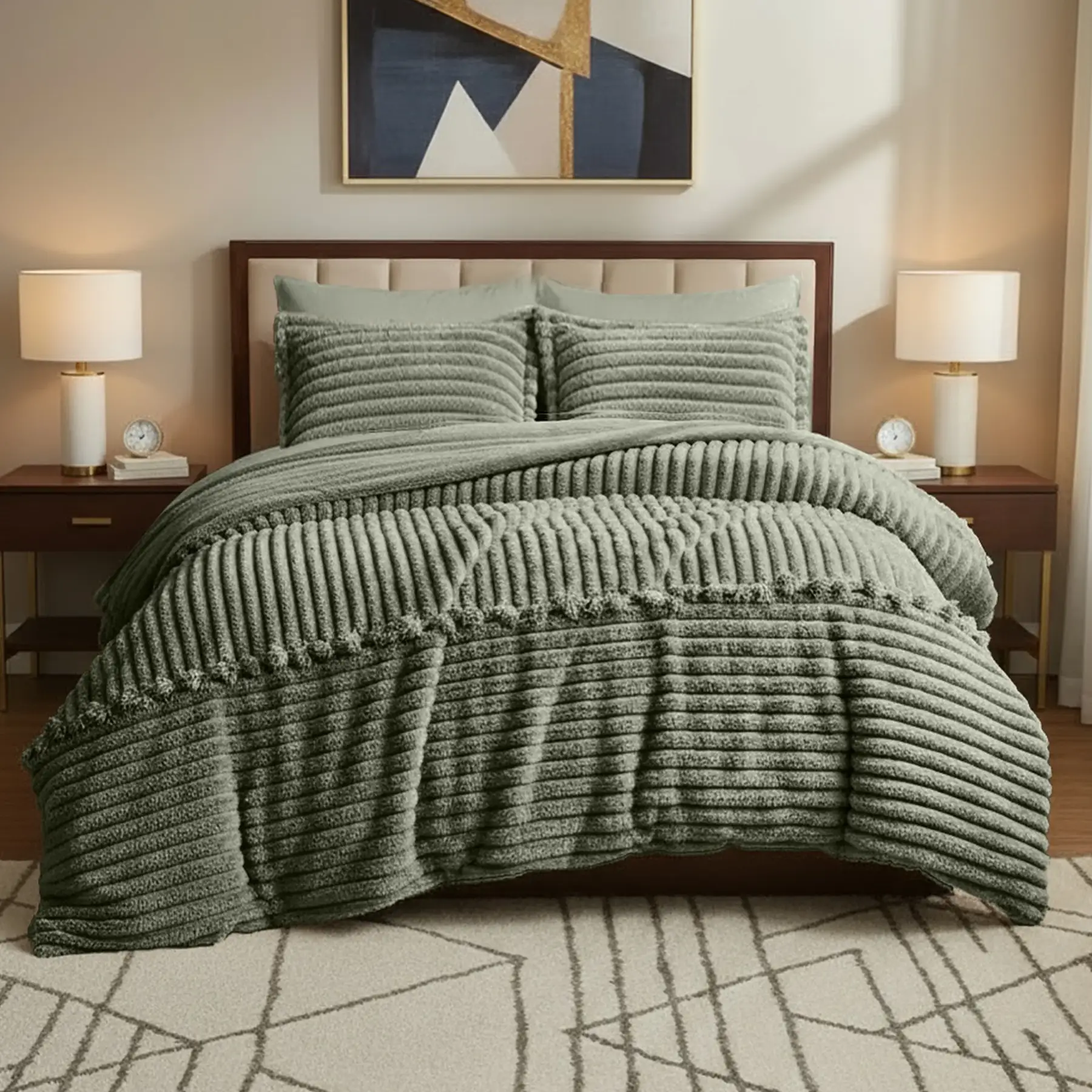 King Size Winter Comforter Set 6 PCS , Dusty Green