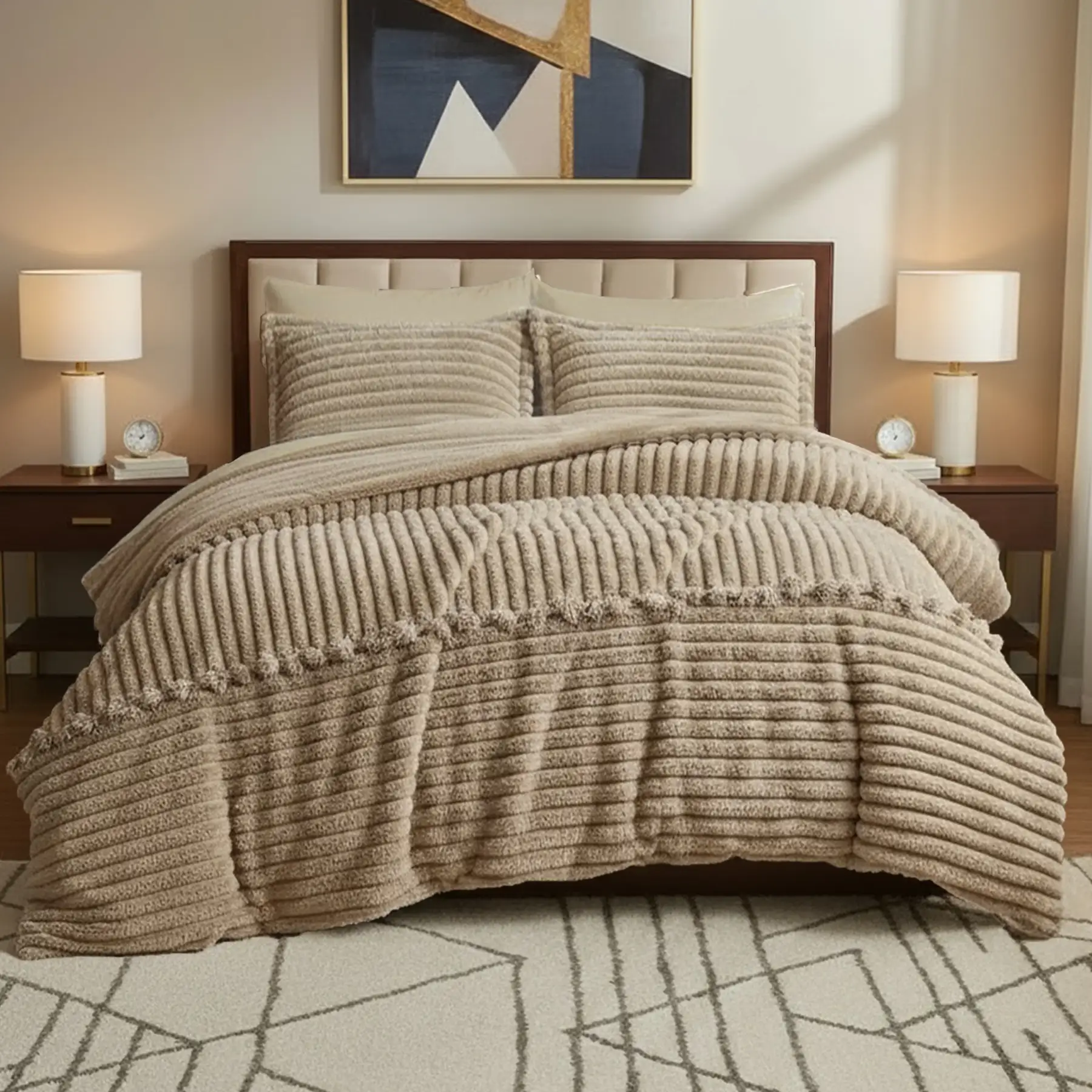 King Size Winter Comforter Set 6 PCS , Kaki