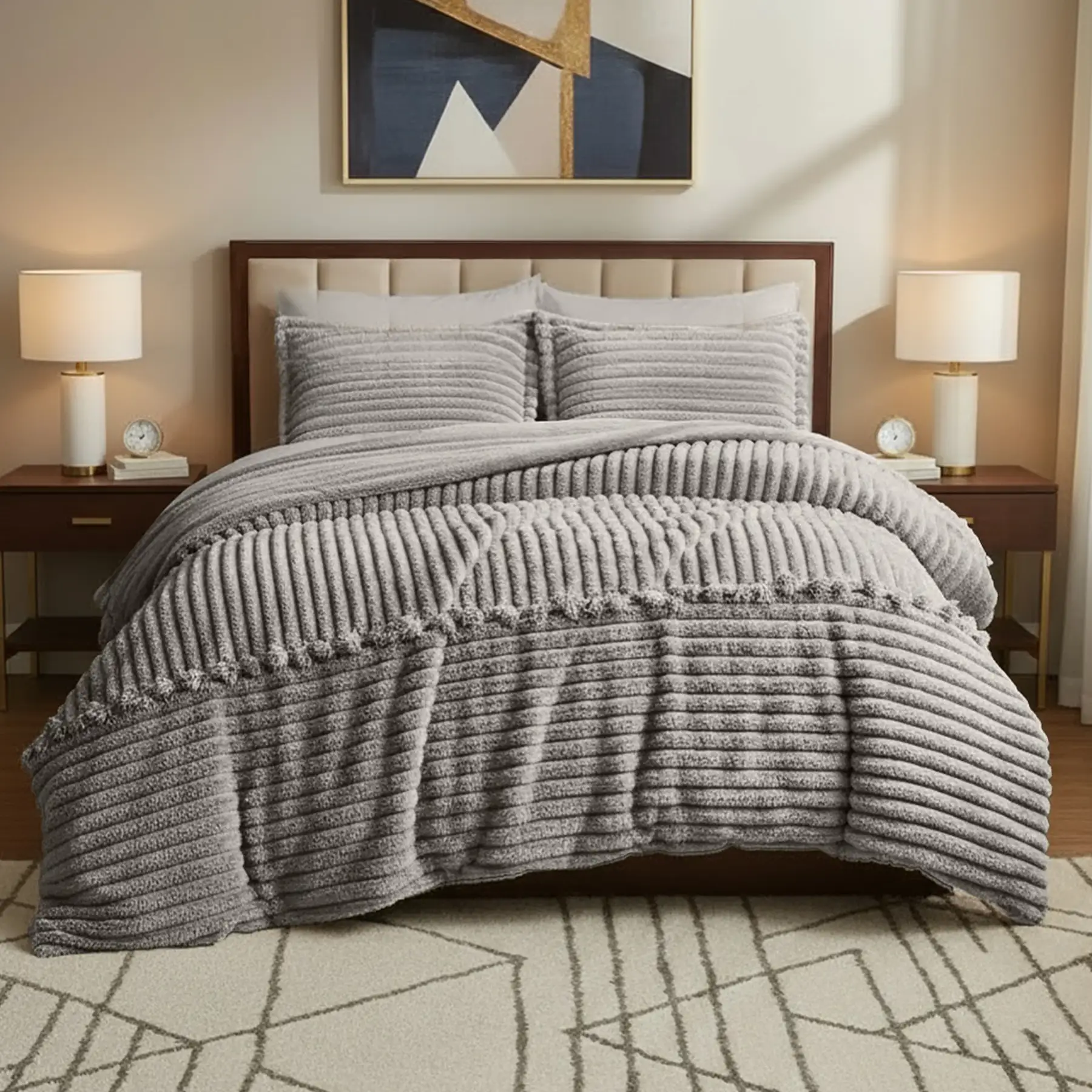 RIMA King Size Winter Comforter Set 6 PCS , Gray