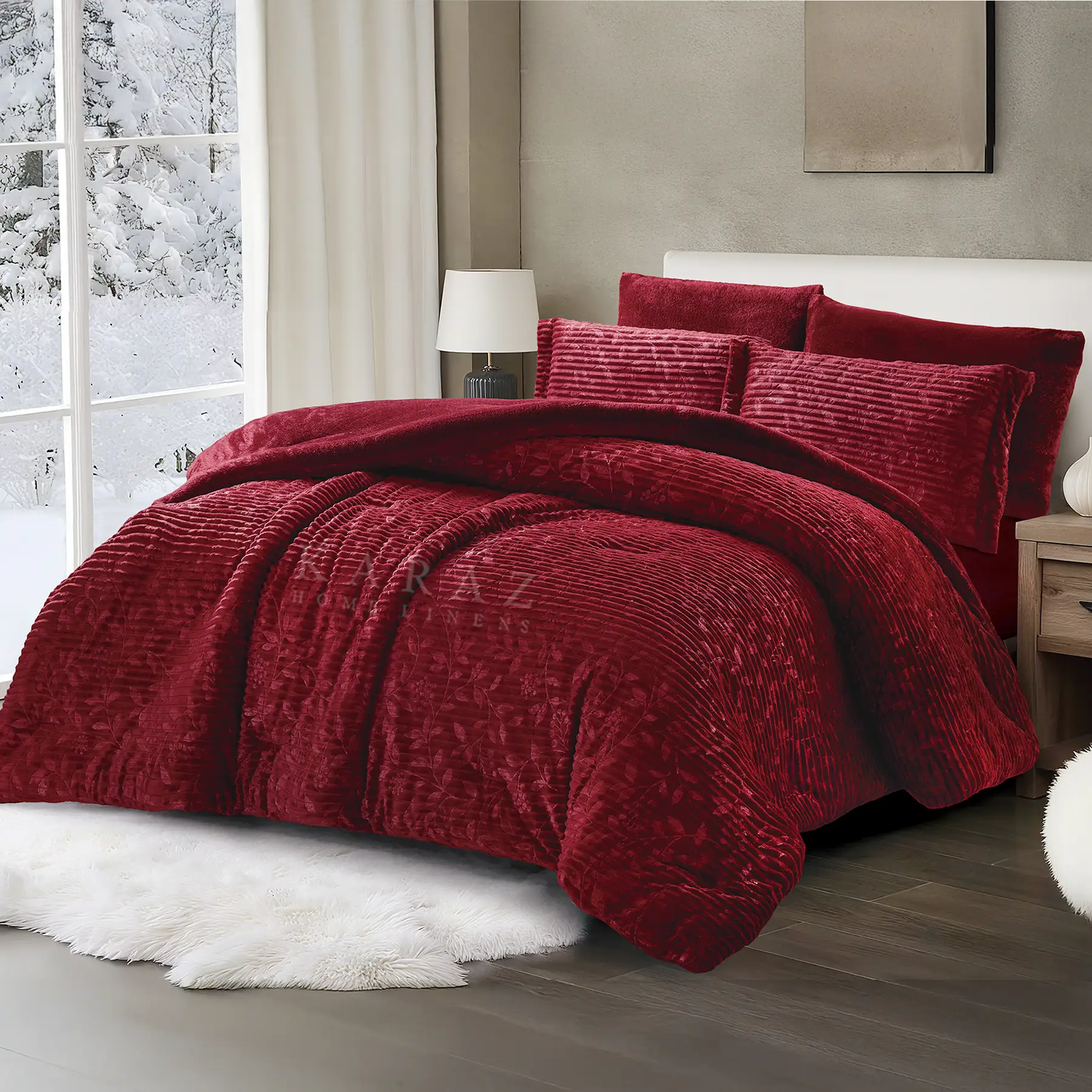 King Size Winter Comforter Set 6 PCS ,Burgundy