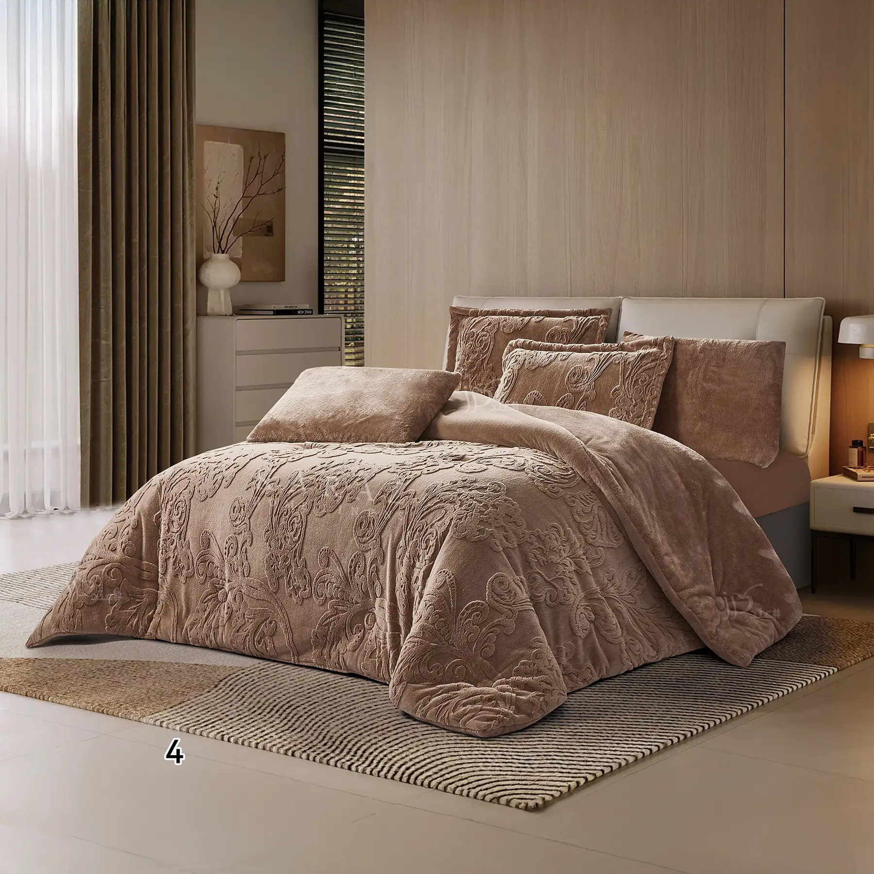 King Size Winter Comforter Set 6 PCS , Dusty Brown