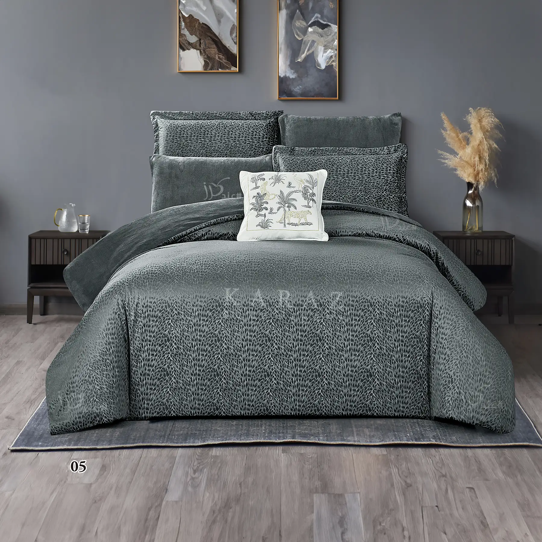 King Size Winter Comforter Set 7 PCS, Gray