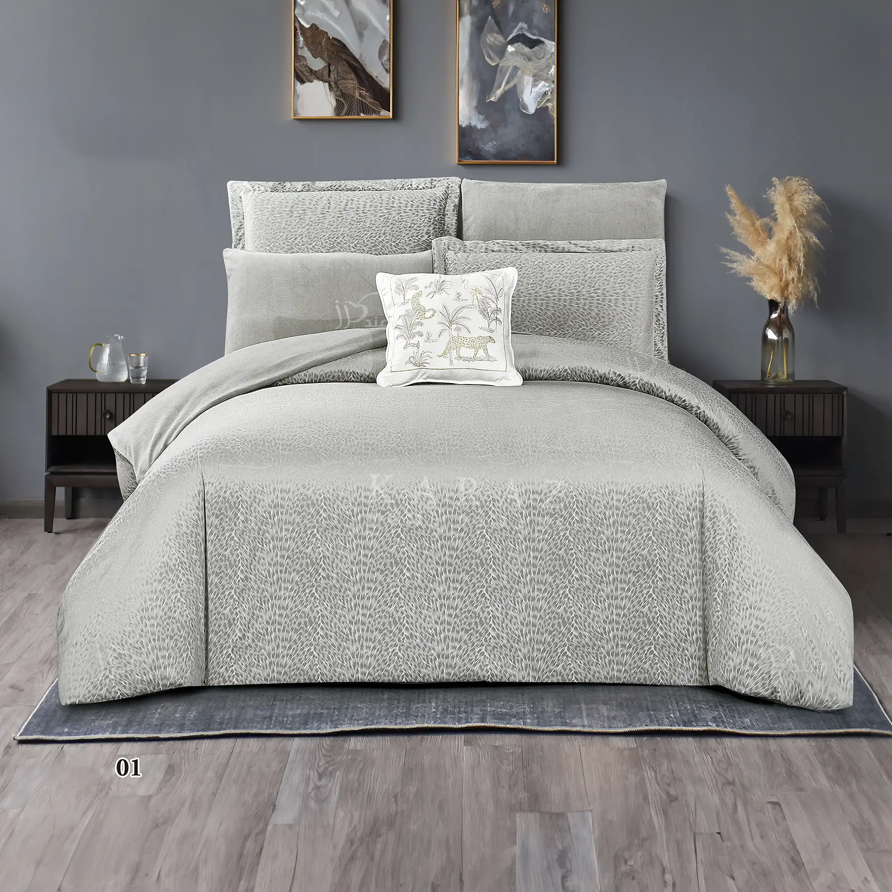 King Size Winter Comforter Set 7 PCS , Silver