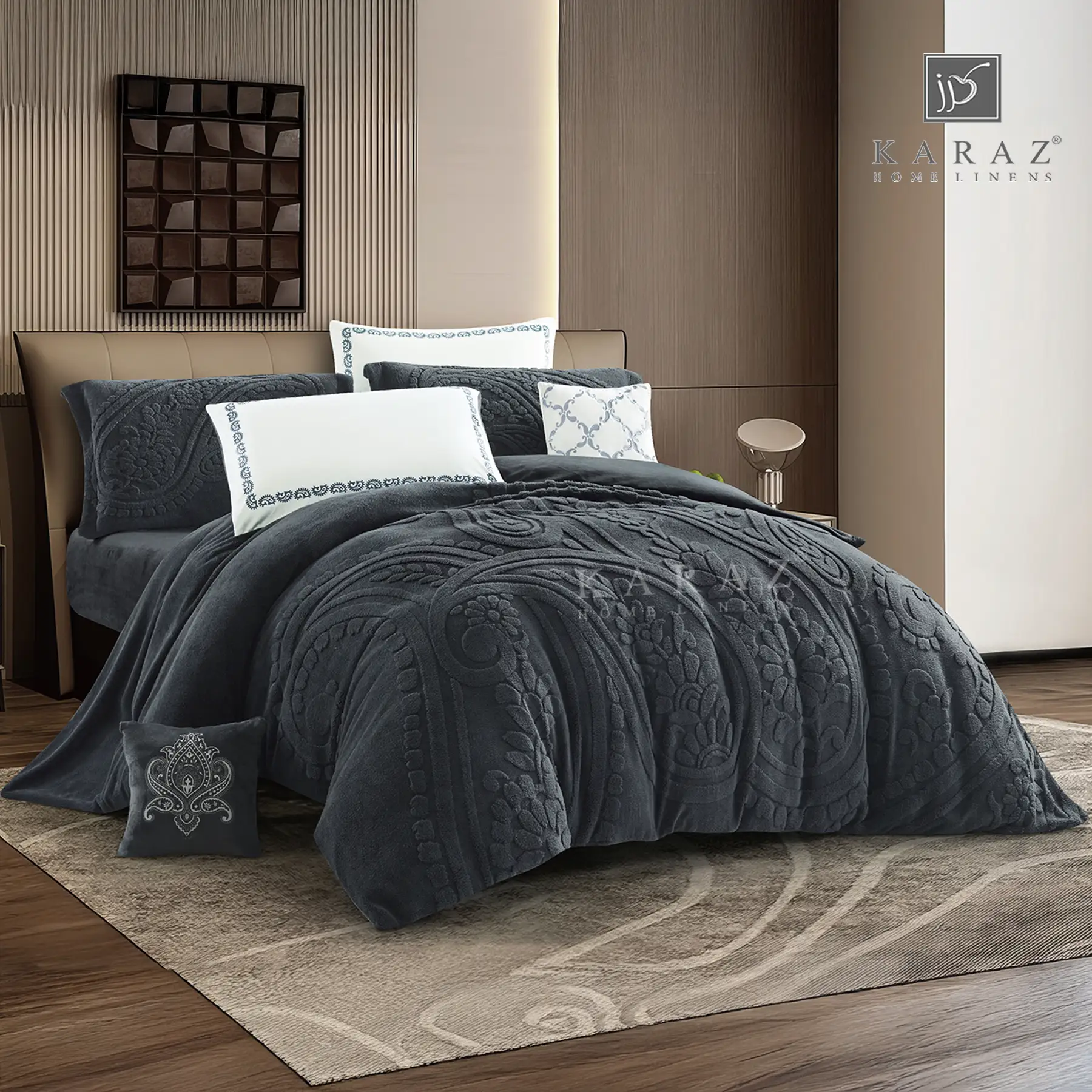 King Size Winter Comforter Set 8 PCS, Dark Gray